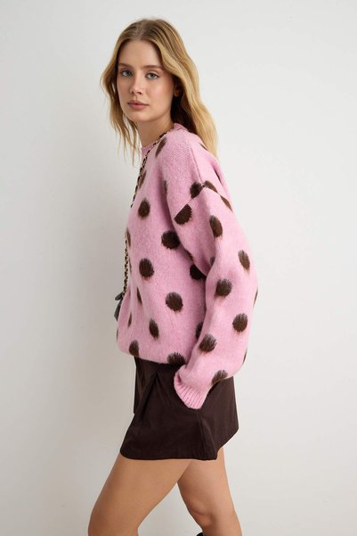 Trendyol Kollektion Brauner, dicker, gepunkteter, detaillierter Oversize-Stri...