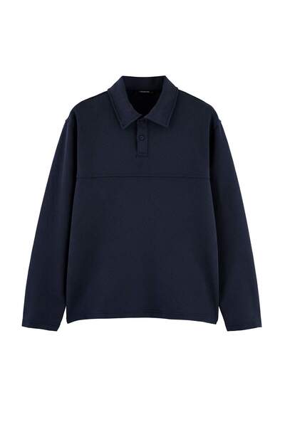 Trendyol Collection Navy Blue Oversize Wide Cut Stitched Detail Polo Collar S...