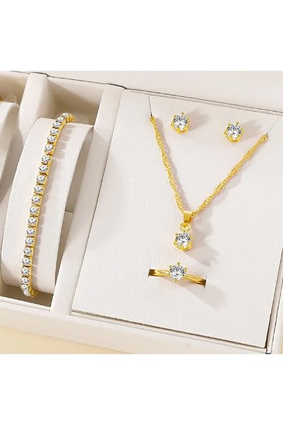 Choice Gold 5Pcs Elegant Crystal Jewelry Set Zirconia Ring Necklace Bracelet ...