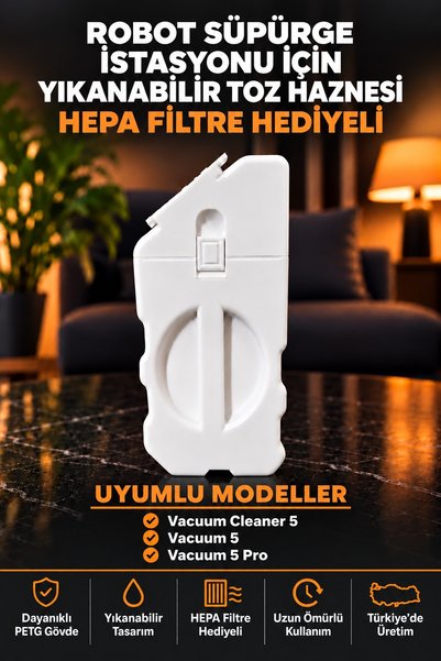 Xiaomi Vacuum Cleaner 5 / Vacuum 5 / Vacuum 5 Pro Uyumlu Yıkanabilir Toz Haznesi, Toz Torbası Yerine