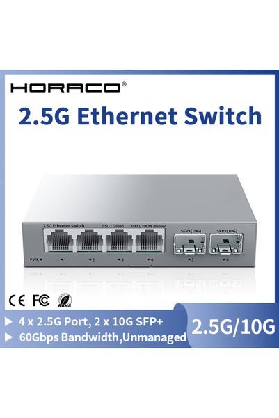 Choice محول الاتحاد الأوروبي HORACO 2.5Gb Switch 2.5GBASE-T 4 منافذ 2.5G RJ45...