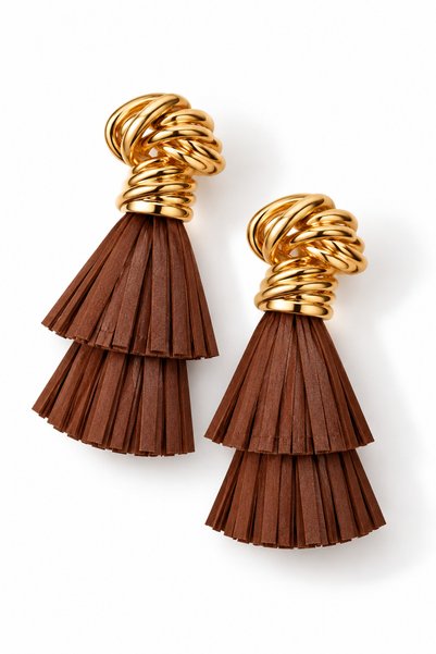 SOLÉORA COAST Kahverengi Püsküllü Bohem Vintage Gold Statement Küpe – Şık ve ...