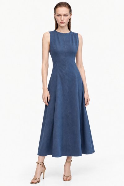 HAKKE Women's Sleeveless Flared Denim Maxi Dress