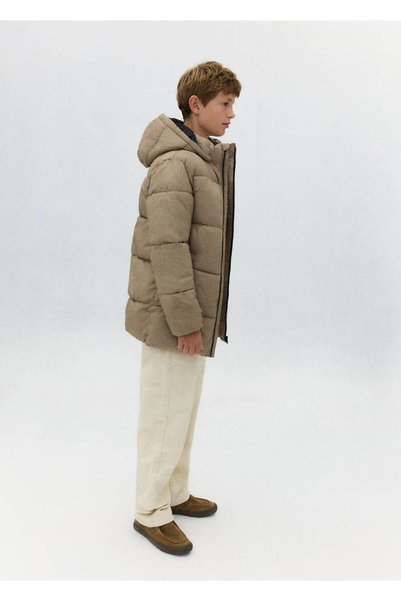 MANGO Kids Kapüşonlu uzun kapitone anorak