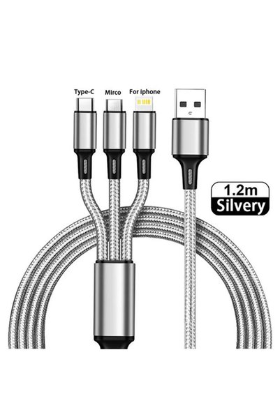 Choice 1.2m For 3in1 Silver KADIXI 3 In 1 USB Fast Charging Cable Type C Micr...