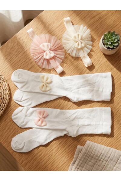 Bebila Baby Banadanalı Külotlu Çorap 2'li Set Kız Bebek & Çocuk Pamuklu Düz R...