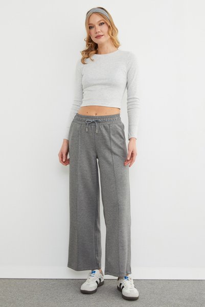 Fulla Moda Modal Sweatpants with Tie Waist and Green Front Detail