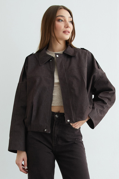 Fulla Moda Jachetă din denim cu fermoar supradimensionat