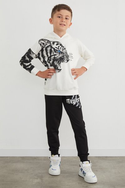 Fulla Moda طقم بدلة رياضية للأولاد من كابلان مطبوع بغطاء رأس مكون من قطعتين