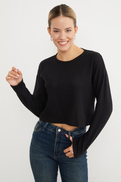 Fulla Moda Basic Crew Neck Thin Knit Sweater