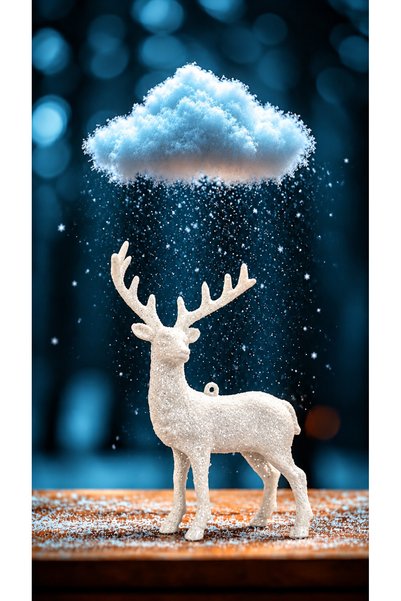 Derin Düşler Christmas Pine Tree Ornament White Deer Figure with String 15 cm