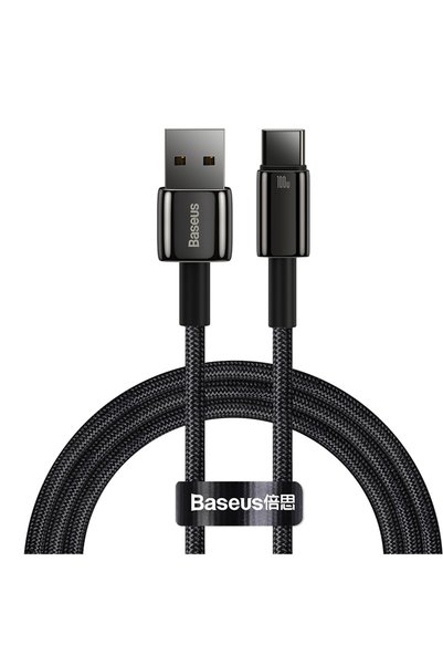 Baseus كابل USB نوع C أسود بطول 1 متر وقدرة 100 واط لشحن سريع لسامسونج برو، س...