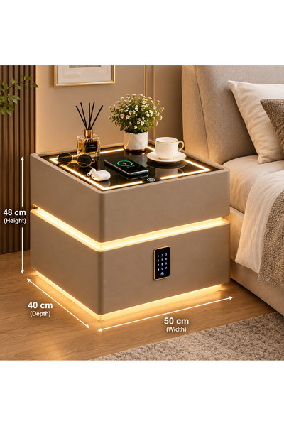 Gaia Home Modern Nightstand with Wireless Charging and Lock