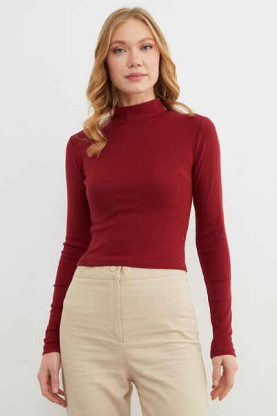 Fulla Moda Basic Half Turtleneck Crop Bodysuit