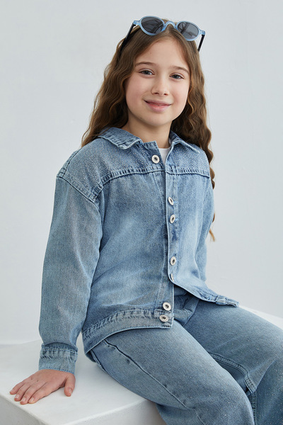 Fulla Moda Taşlı Beli Lastikli Kız Çocuk Jean 3 Lü Takım