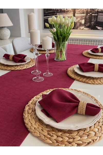 Decamor home İnci 6 Pieces Velvet Textured Seamless Cherry Rotten Napkin