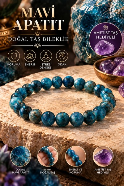 beautifulnaturelstones سوار من حجر الأباتيت الأزرق الطبيعي 8 مم (مع هدية من ا...