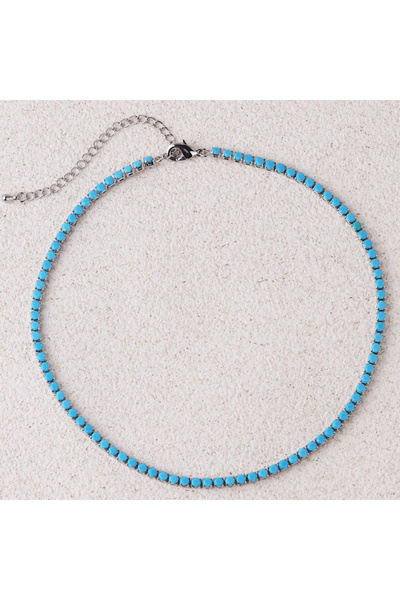 Choice 3mm silver New Blue Turquoise 3mm CZ 1 Row Tennis Chain Necklace Hip H...