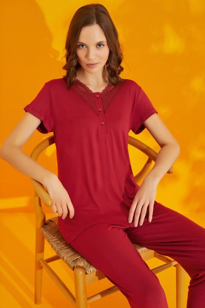 Fulla Moda Lace Detailed Pajama Set