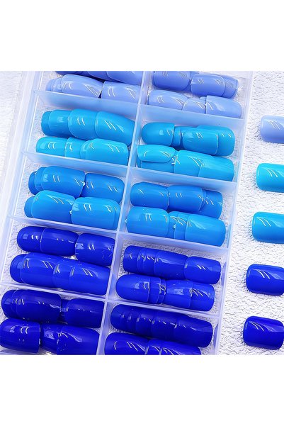 Choice Blue 120PCS Short Square Press Nail Fake Blue Series Solid Color Desig...