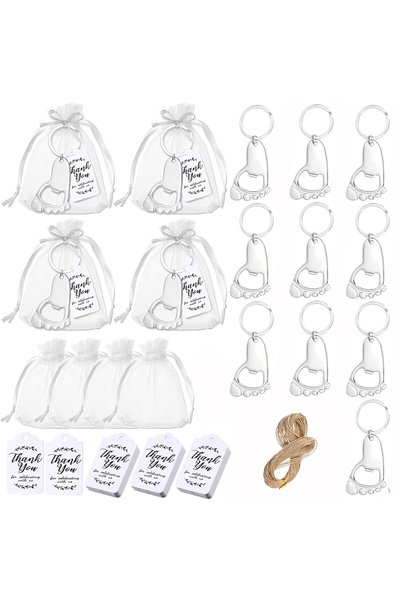 Choice Silver 10 set baby shower gift set small foot bottle opener keychain s...