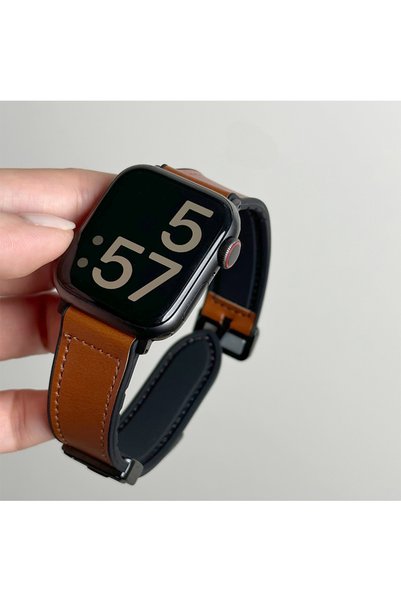 Choice4 42-49mm s10 s11 Brown Apple Watch Band Leather+Silicone Strap For Ult...