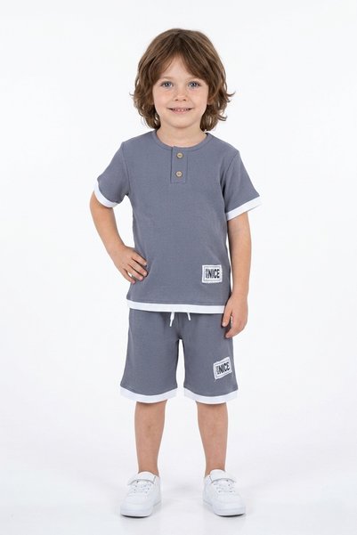 Fulla Moda Armalı Honeycomb Fabric Piping Boys' 2-Piece Set