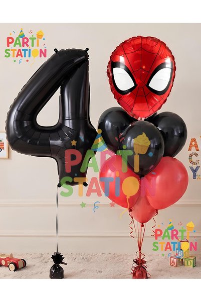 Parti Station 4 Years Old Spiderman - Spiderman Black Balloon and Figure Part...