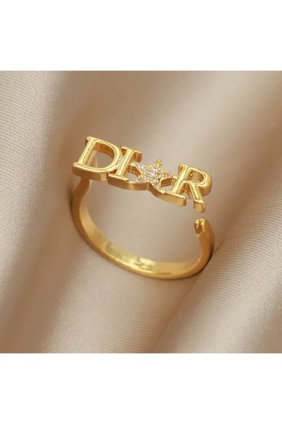 Choice resizable Q0809-gold Delicate Crystal Letter D Adjustable Rings for Wo...