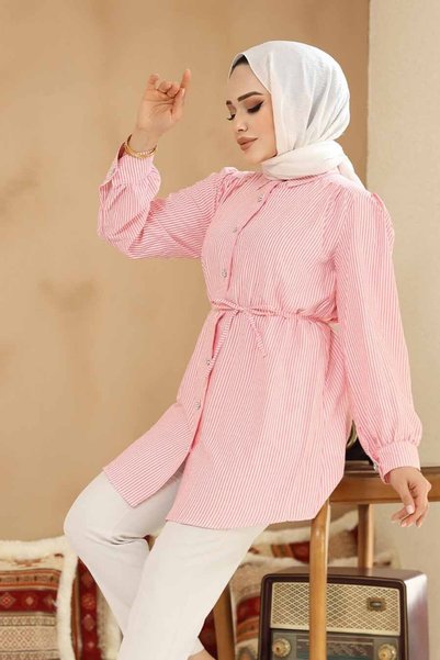 Neva Style Buttoned Pink Hijab Tunic 42421P