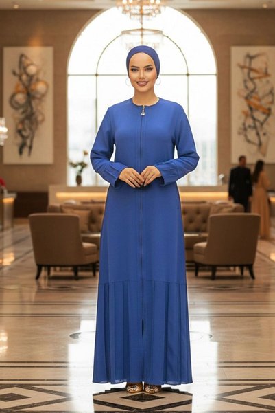 Neva Style Zippered Indigo Blue Hijab Ferace 20018IM