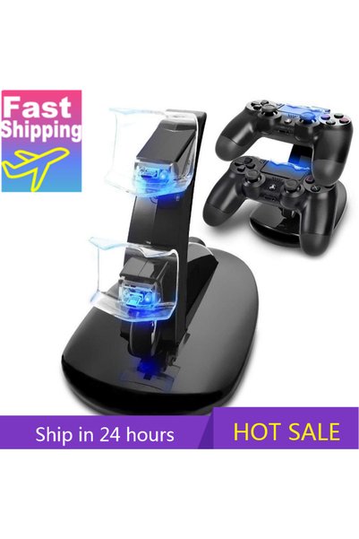 Choice قاعدة شحن وحامل وحدة تحكم سوداء بمنفذي USB LED لجهاز بلاي ستيشن 4