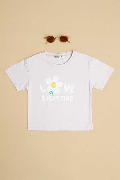 Fulla Moda Love Every Time Printed Girls' Crop T-Shirt