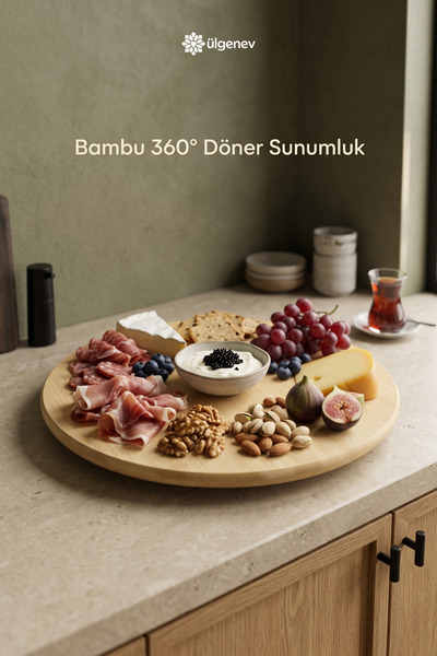 Ülgenev 32 cm Bamboo 360 Degree Rotating Stand Presentation Plate, Rotating P...