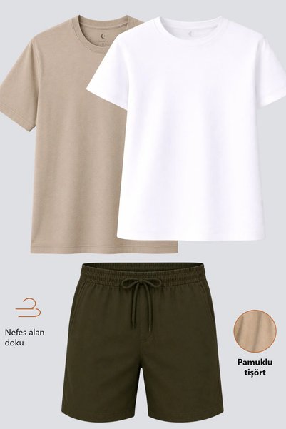 Freemen Men's Linen Shorts & Beige - White Basic Cotton T-Shirt – Comfortable...
