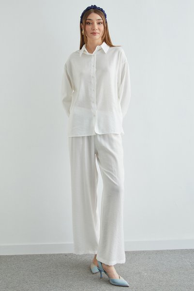 Fulla Moda Basic Buttoned Casual Crinkle 2-Piece Set