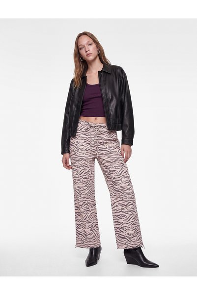 Koton Comfortable Fit, Tie-Waist, Wide-Leg, Zebra Patterned Trousers with Poc...