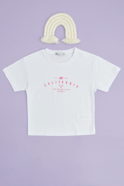 Fulla Moda California Printed Crop T-Shirt for Girls