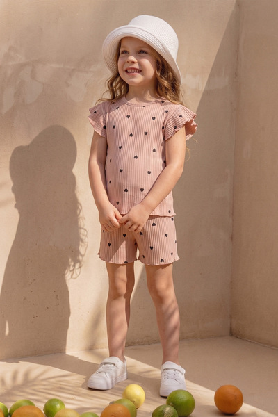 Fulla Moda Heart Patterned Ribbed Girls' Shorts Set of 2