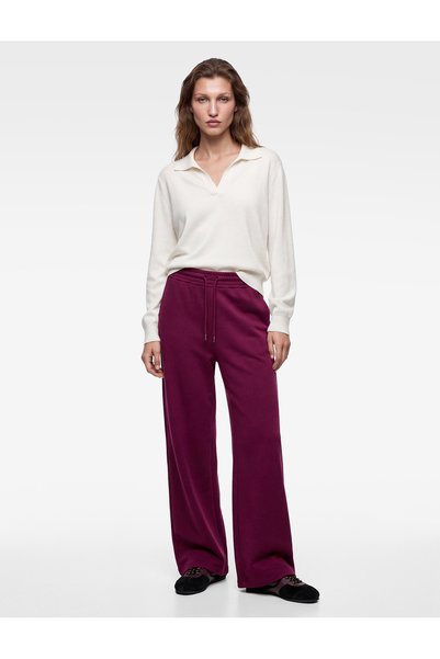 Koton Cotton Pocketed Wide-Leg Sweatpants with Tie Waist