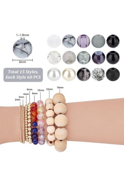 Choice AECH02-13157 900pcs 6mm Marble Glass Beads 15 Color Black White Bracel...