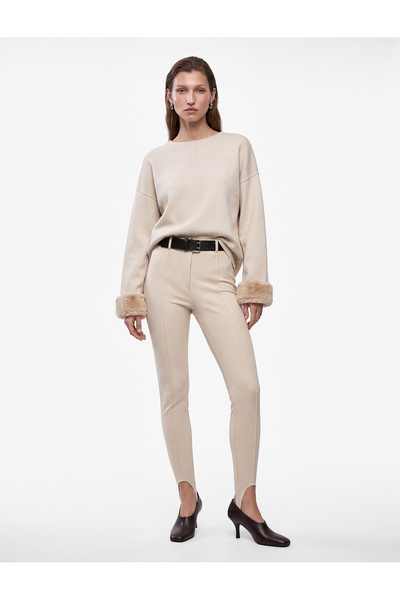 Koton Crew Neck Long Sleeve Faux Fur Oversized Sweatshirt