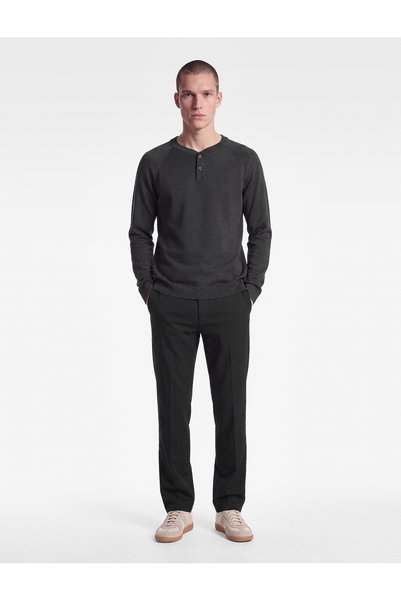 Koton Long Sleeve Viscose Blend Buttoned Henley Collar Knit Sweater