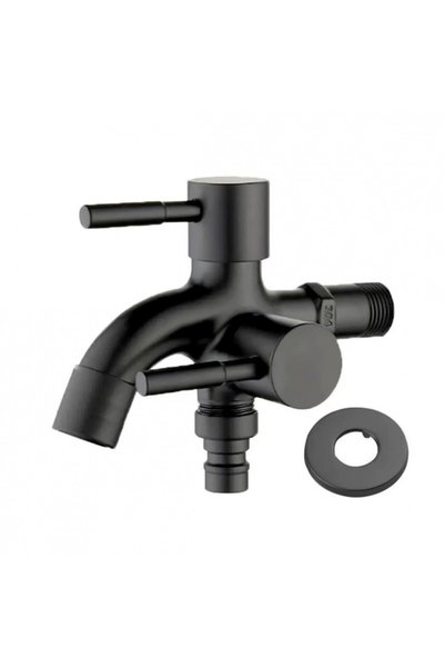 Choice1 Stainless Steel G1/2 Black 1/2" Double Outlet Faucet for Washing Mach...