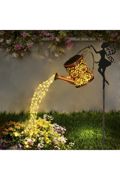 Choice Warm White Solar Fairy Watering Can Lights Vintage Metal Garden Decor ...