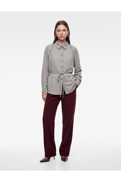 Koton Classic Collar Shirt with Pockets, Tie Waist, Long Sleeves, Buttons and...