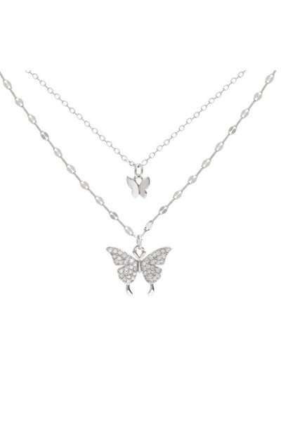Choice Silver 45cm SXL2307 Lats New Shiny Butterfly Necklace Exquisite Double...