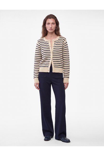 Koton Regular Fit Crew Neck Long Sleeve Wool Blend Striped Cardigan
