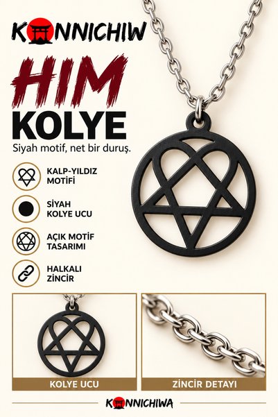 FG KONNİCHİWA HIM Kolye Modelleri – Heartagram Pena Best Friend Rock Müzik Ko...