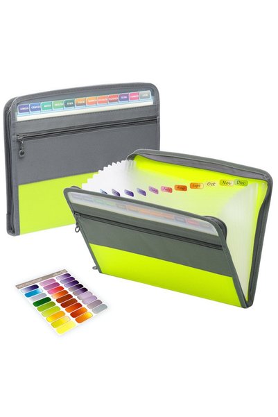 Choice3 Green Accordion File Organizer with Safe Zipper, 13 Pocket Expanding ...